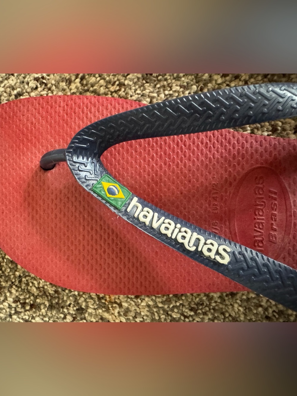 Havaianas Red Flip Flops with Navy Straps and Brazilian Flag Detail - Picture 2 of 4
